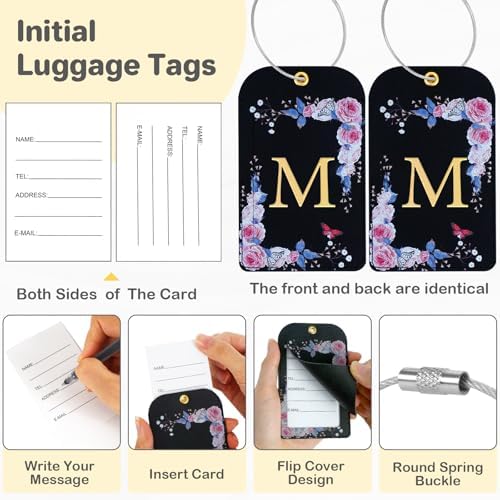 3 Pack Luxury Floral PU Leather Luggage Tags, Travel Accessories Gift (M) - Image 2