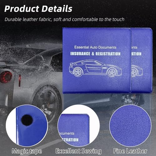 Ziciner Car Registration Insurance Holder, 2Pack Essential Auto Card Document Glove Box Organizer with Touch Fastener, Vehicle Interior Accessories Perfect for Most Car, Truck, SUV (Blue/Big Car) - Image 3