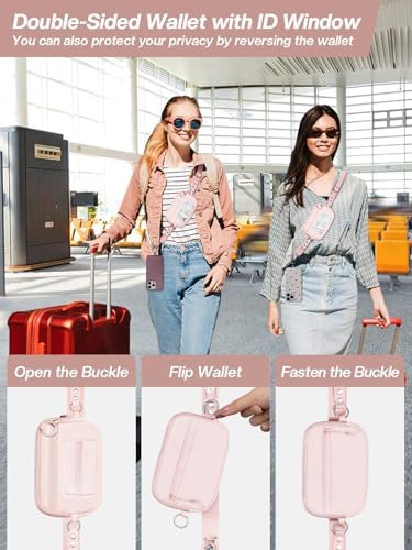 Tiostep Clip and Go Strap for Phone with Wallet Crossbody Phone Lanyard Adjustable and Detachable RFID Wristlet Wallet (Pink, Medium) - Image 3