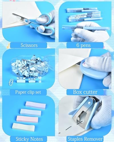 Blue Desk Accessories and Organizers with Desk Organizer and 360°Rotating Pen Holder stapler Pen and a Lot of Office Blue Office Supplies Beautifully Presented in a Gift Box - Image 5