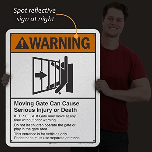 SmartSign 30 x 24 inch “Warning - Moving Gate Can Cause Injury Or Death” Sign, 80 mil Aluminum, 3M Laminated EG Reflective Material, Black, White and Orange, Made in USA - Image 2