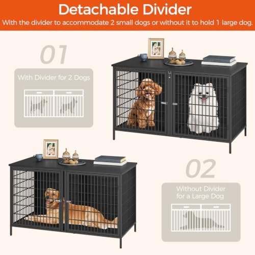 MAHANCRIS Dog Crate Furniture for 2 Dogs, 43.3" Dog Kennel with Removable Divider, Heavy Sturdy Dog Furniture Style Double Cage for Small Medium Dog, Indoor Pet House End Table, Black DCBK1201 - Image 2