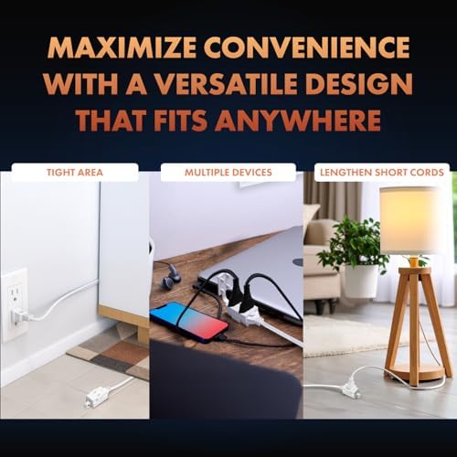 Newhouse Electric 6-Foot 2-Prong Indoor Outlet Extension Cord with Tamper Guard CTCORD6FT-WH, Slim Indoor Extension Cord and Cube Tap for Home Essentials, Apartments, and Home Improvement Projects - Image 4