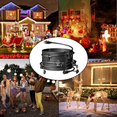 Eversimpleinc Black Outdoor Extension Cord with Multiple Outlets, (50FT 6 Outlets) Evenly Spaced with Weatherproof Cover, Ideal for Christmas Decoration Patio, 16AWG/3C SJTW, ETL Listed - Image 6