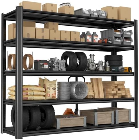5-Tier Heavy Duty Garage Shelving, 3,250 lbs Capacity Adjustable Metal Storage Shelving Unit for Garage, Basement, Warehouse and Workshop, 62" W x 23.5" D x 83" H by DarubtesForanideallife