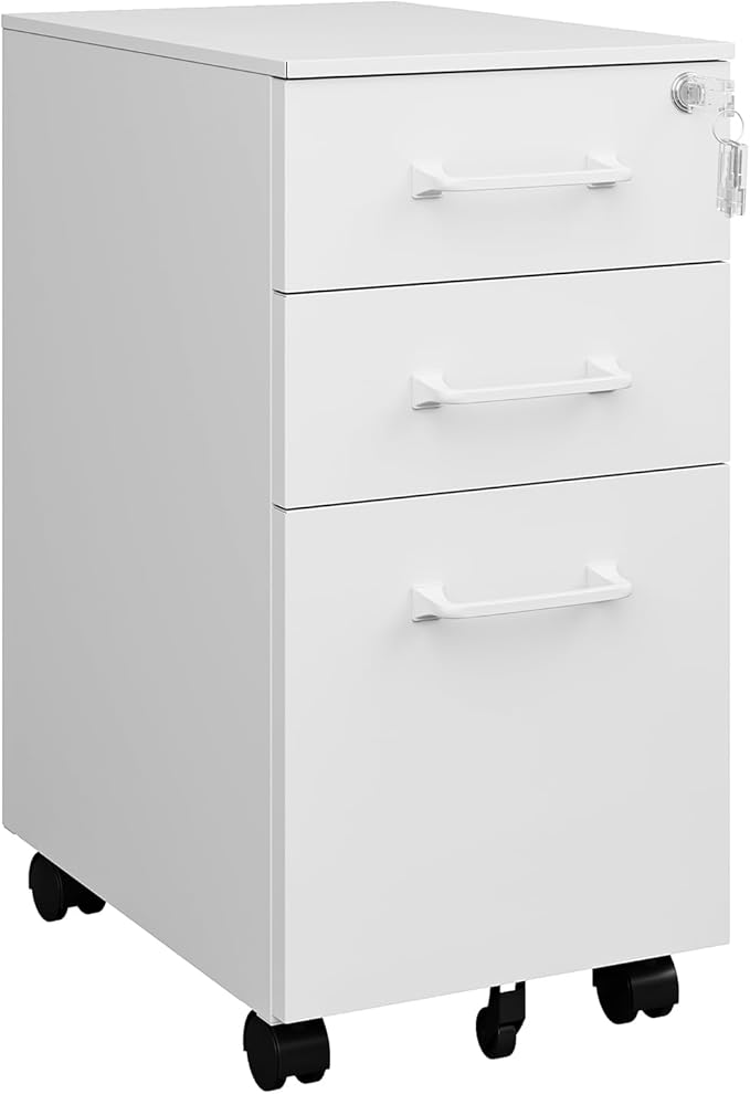 MIIIKO White Filing Cabinet 3 Drawers Under Desk, Metal File Cabinet by MIIIKOOfficeFurniture