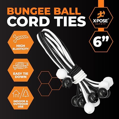 Xpose Safety Bungee Ball Cords 6" 100 Pack Heavy Duty Assorted Colors Black and White Stretch Rope with Ball Ties for Canopies, Tarps, Walls, Cable Organization - Image 3