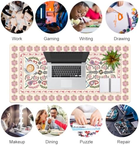 QIYI PU Leather Large Mouse Pad, Waterproof Desk Mat, 31.5" x 15.7", Suzani - Image 7