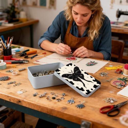 Midnight Moth Cow Metal Tin Box with Lid,Storage Container - Image 6