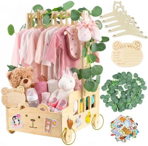 Large Wooden Baby Shower Crate Closet with Wheels and Handle by Esmorah