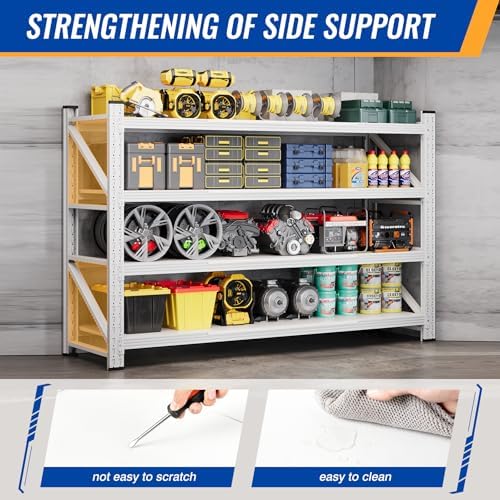 BYNSOE 71" W Storage Shelves 5000lbs Garage Metal Shelving Heavy Duty Garage Shelves Adjustable Storage Shelves for Industrial, Factory (White, 71" W x 24" D x 69" H) - Image 3