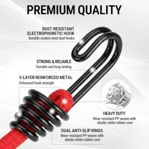 WORKPRO 24" Bungee Cords with Hooks, 4 Pack Heavy Duty Outdoor Bungee Strap - Image 4