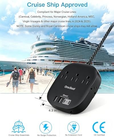 Cruise Ship Travel Essentials, 3Ft Short Extention Cord, 22.5W/4.5A, Black - Image 6