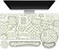 Large Desk Mat, Beige Gaming Mouse Pad, Desk Pad Protector, XXL Mousepad + Keyboard Wrist Rest+Mouse Wrist Rest+Coaster Set with Ergonomic Desk Pad for Home Office PC Computer, Retro Boho Aesthetic by ToLuLu