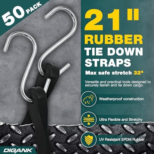 Bungee Cords with Hooks 21" 50 Pack, Heavy Duty Rubber Tarp Straps S Hooks - Image 2