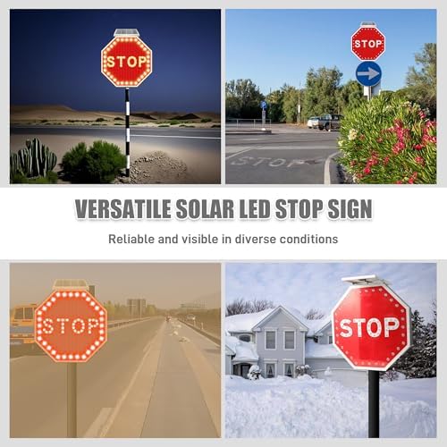 24" Solar Stop Sign-LED Solar Powered Flashing Stop Sign, Heavy Duty Blinking Road Traffic Stop Warning Signs with Aluminum Frame & Engineered Reflective Film, IP65 Wateproof for Street Driveway Outdoor - Image 7