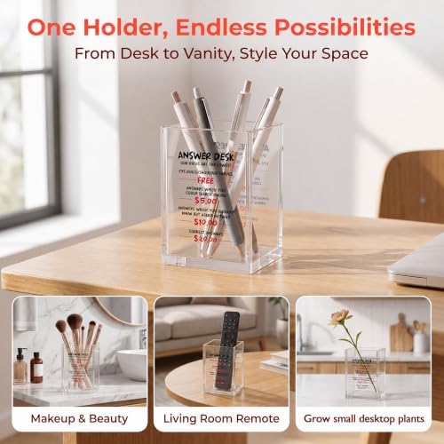 Funny Office Acrylic Cosmetic Pen Pencil Holder Cup, Answer Desk Rates Cute Pencil Organizer, Humorous Receptionist Desk Accessories, Gag Sarcastic Gifts for Women Men Boss Employee（A15） - Image 3