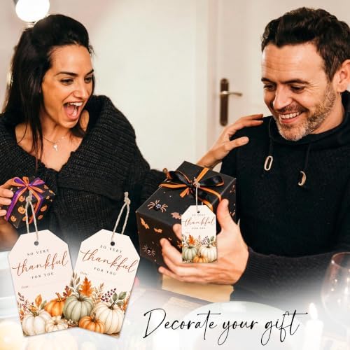 Thankful Pumpkin Fall Gift Tags with String, 50PCS Thanksgiving Hanging Tags for Gift Wrapping, Autumn Harvest Thank You Labels for Friendsgiving, Party Favors, Bakery Packaging, DIY Crafts - A01 - Image 6