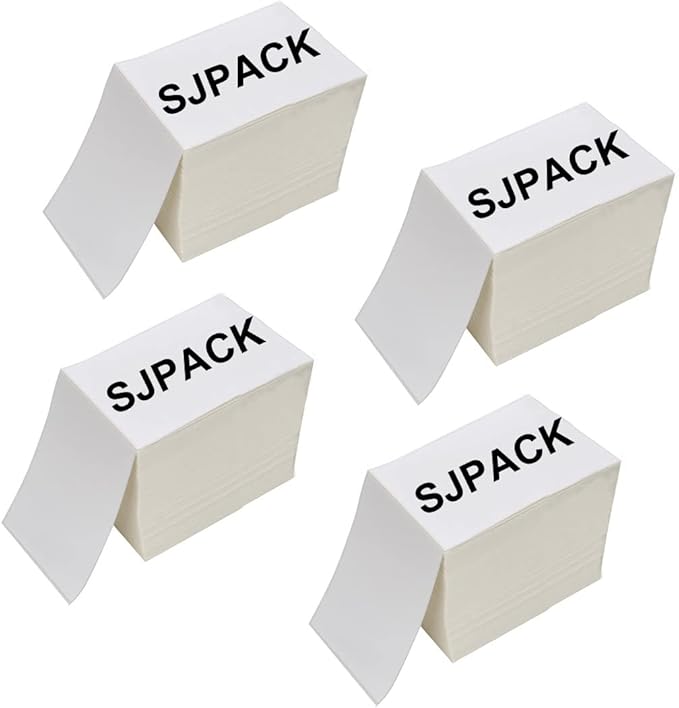 SJPACK 4 x 6 Fanfold Labels, 4000 Thermal Shipping Label by SJPACK
