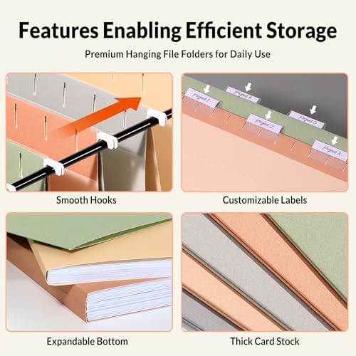 SUNEE 25 Count Hanging File Folders, Pastel Colors, Hanging File Folders Letter Size, Hanging Folders with 1/5-cut Tabs, Designed for Bulky Files, Filing Cabinets, Medical Charts - Image 3