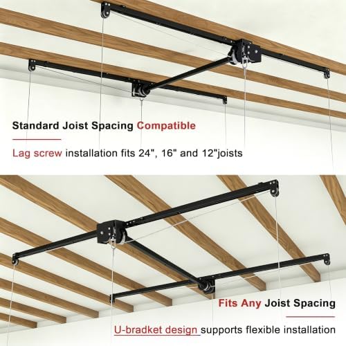 Black 4x8 FT Overhead Garage Storage Rack for High Ceilings 10-12 FT - Image 5