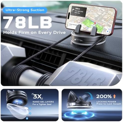 ACMEZING Ultra-Compact Car Phone Holder [Thick Case Friendly | 78LB Suction] 360° Rotate & 30° Tilt Car Phone Mount, Uneven Dashboard Ready, Phone Holders for Your Car for All Smartphones - Image 3