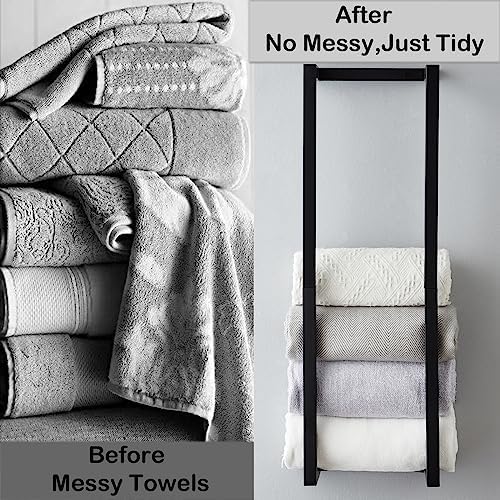 Towel Rack for Rolled Towels, Towel Rack for Bathroom,Wall Mounted Metal Bathroom Organizer, Bath Towel Holder Wall for Modern Small Space Bathroom Towel Storage (Black) - Image 2