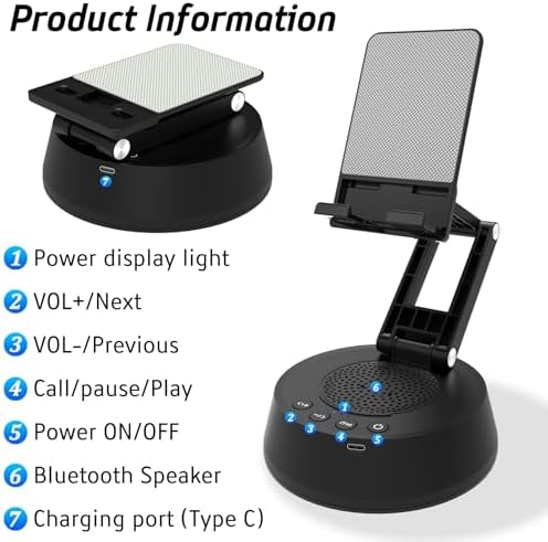 Cell Phone Stand with Wireless Bluetooth Speaker,Adjustable Height and Angle Phone Stand for Desk, HD Stereo Sound & Anti-Slip Base Phone Holder Speaker Compatible with iPhone,Gifts for Men Women - Image 3