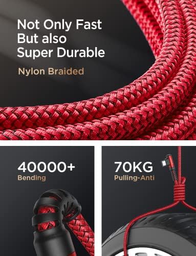 AINOPE USB C Cord 3.1A Fast Charge, [2-Pack, 6.6ft] Type C Charging Cable Right Angle, Resistant Nylon Braided USB-A to USB-C Charge Compatible Galaxy S10 S9 S8 Plus S21, V30,V20,G6, Type C Charger - Image 6
