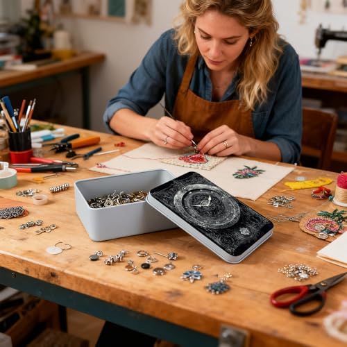 Large Metal Tins Box-7.1” x4.7”x2“ Rectangular Empty Storage Box With Lid Decorative Organizer Storage Tin Case For Office/Cookie/Candy/Jewelry/Photo/Letter-Wall Clock - Image 6
