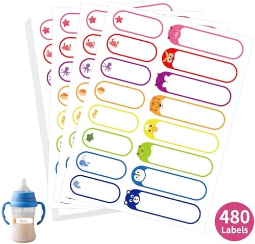 480 Pcs Waterproof Labels for Kids Stuff Daycare Name Bottle Essentials by MOWPOG
