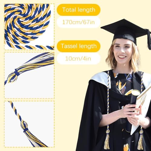 Honor Cords Blue Gold White Graduation Cords Honors Cord for Graduation Ropes Grad Accessories 67" Long Braided Cord for Party Decorations Bachelor Gown - Image 2