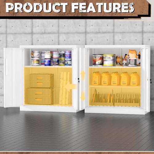 INTERGREAT Metal Storage Cabinet with Doors and Shelves,Lockable Storage Cabinet for Office,35.5 ”White Metal Utility Cabinet Garage Cabinets for Home Office, Garage, Kitchen, Shop - Image 5