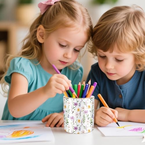 Large Capacity FLoral Pen Holder for Desk, Ceramic Pencil Holder Pen Cup Marker Holder Makeup Brush Holder, Desk Accessories & Workspace Organizers for Home, Office, Colored - Image 5