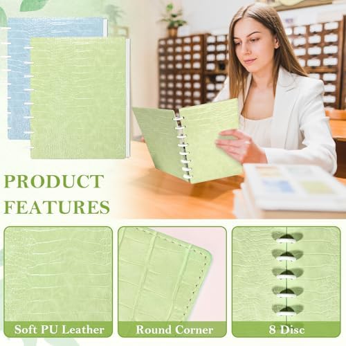 2 Pack Pu Leather 5.5x8.5in Discbound Notebook Cover And Disc Set Discbound Planner Cover With 16 Pcs Expansion Discs Junior Size Disc Bound Notebook Accessories(Blue&Green;No Inner Paper) - Image 3