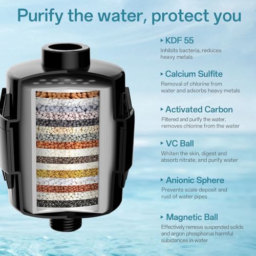 8'' Dual 20 Stage Filtered Shower Head with Handheld, 6 Spray Settings Handheld Shower Head High Pressure Rainfall Filter Combo with 12'' Adjustable Extension Arm, 71'' Shower Hose (Matte Black) - Image 2