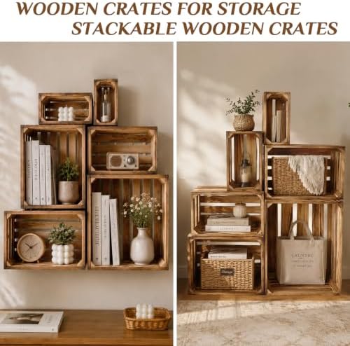 Set of 6 Wooden Crates for Display, Nesting Wood Crates for Storage - Image 5