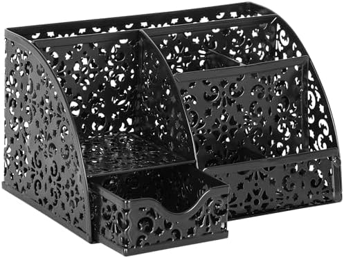EasyPAG Desk Organizer and Pen Holder for Desk, Mesh Office Supplies Storage Caddy with Drawer for Small Space, Desktop Organizer for Home Office, Black - Image 2