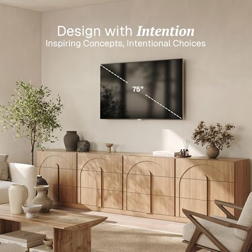 BELLEZE Sideboard Cabinet with 3 Drawers, Set of 4 Modern Wood Buffet Cabinet with Arc Design, Large Fluted Sideboard with Storage for Kitchen Living Room Entryway, Camel - Image 3