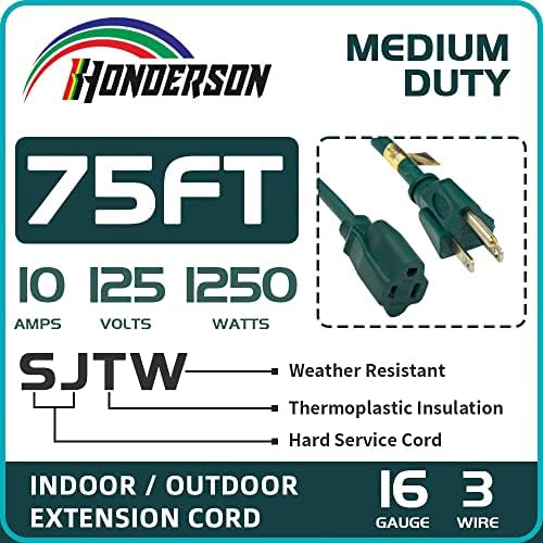 75 Ft Green Outdoor Extension Cord, 16 Gauge Heavy Duty Power Cord - Image 3