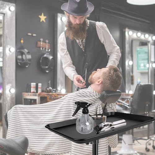 Salon Tray Cart on Wheels,Adjustable Height Rolling Tray,Aluminum Tattoo Tray,for Hair Salon,Beauty Spa,Tattoo Work Table and Hair Stylist Storage (Black) - Image 7