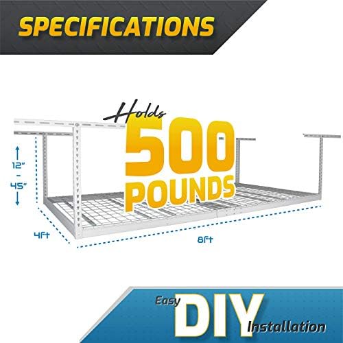MonsterRAX 4x8 Rack and Bins Bundle | 4’ x 8’ Overhead Rack w/Storage Bins (White, 24"-45") - Image 5
