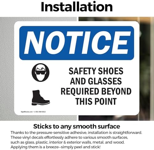 (2 Pack) Safety Shoes And Glasses Required Sign With Symbol OSHA Notice Sign 24 Inch X 18 Inch Vinyl Label Decal Sticker Weather Resistant, UV Protected for Workplace, Business, and Construction Site, Made in the USA - Image 3