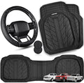 CAR PASS Rubber Leather Steering Wheel Cover Large-Size 15.5-16 Inches Fit for Truck SUV Large Car Ram F150 Tundra 4Runner Tacoma, XXL Heavy Duty Deep-Dish Car Floor Mats, Trim-to-Fit Car Mat Black by CARPASS
