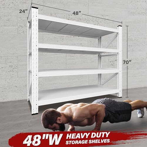 48" Wide Heavy Duty Garage Shelving Units,3000LBS 24 Deep Storage Shelves,White Metal Garage Shelves,Large Storage Rack,Steel Shelf,Industrial Shelving for Shop,Warehouse,48" W x 24" D x 70" H - Image 2
