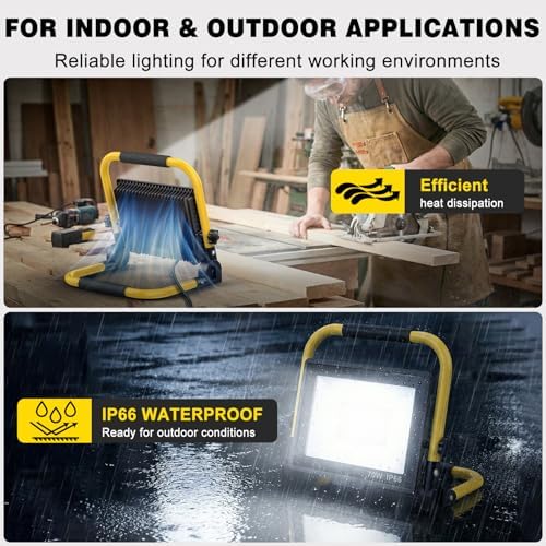 LED Work Light 10000 Lumens, Portable Work Light with Stand, 72 LED COB 6500K, IP66 Waterproof Outdoor Lights, 360° Adjustable Mechanic Light for Garage, Construction, Camping, Shop Lights for Garage - Image 3