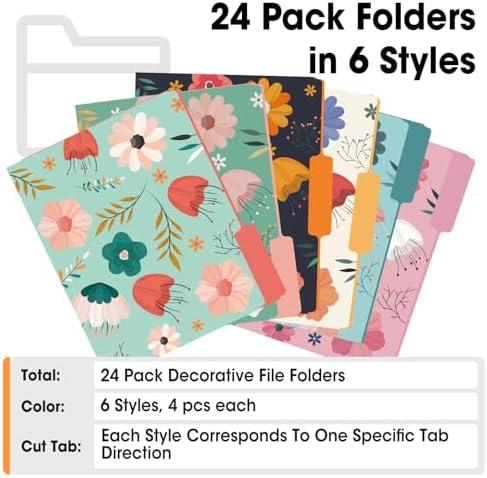 24 Pack Decorative File Folders, 1/3 Cut Tab Floral Colored Folders Letter Size 8.8 x 11.6 Inch, Assorted 6 Styles Filing Folder for Office School Business - Image 6