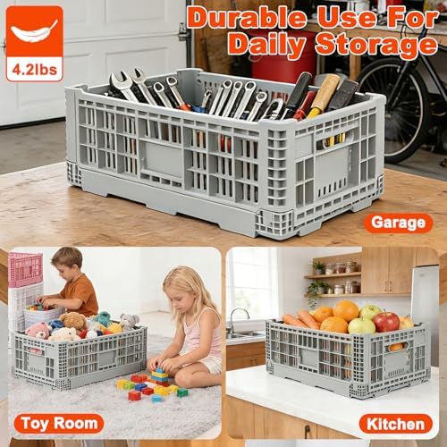 52L Collapsible Crate with Handles, Milk Crates Heavy Duty, - Image 5