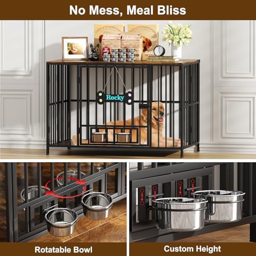 Easycom 43" Foldable Dog Crate Furniture for Large Dogs 60-80 lbs, Brown - Image 4