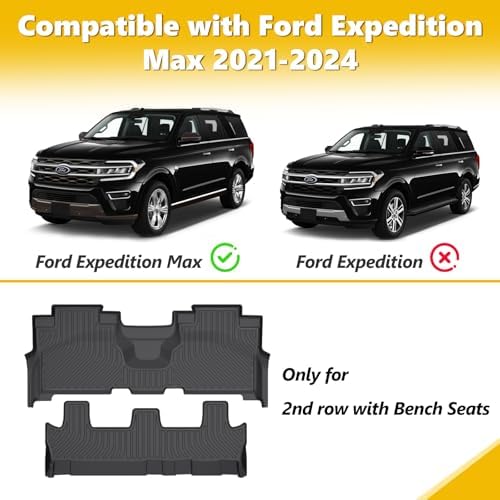 GINOWY-Floor Mats for Ford Expedition MAX 2021-2024 2nd Row Bench Seat 8 Passenger TPE Rubber Liners All Weather Car Floor Mats Expedition Accessories Black - Image 4